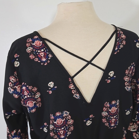 Rags To Wishes Floral Print Boho Black Romper Large - Picture 8 of 11
